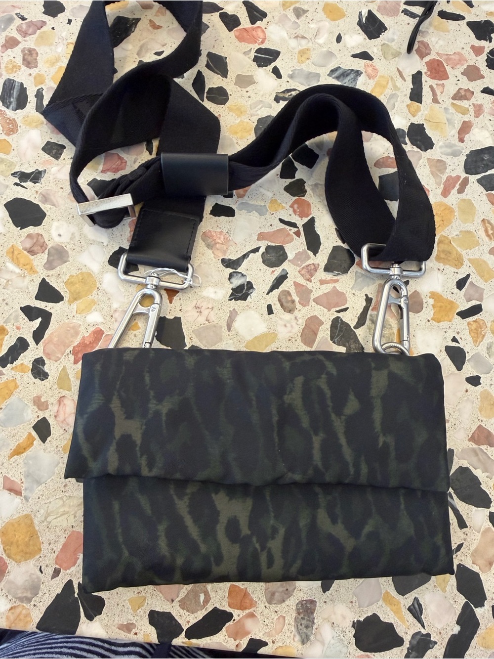 AllSaints Green Camo Crossbody Bag with Black Strap